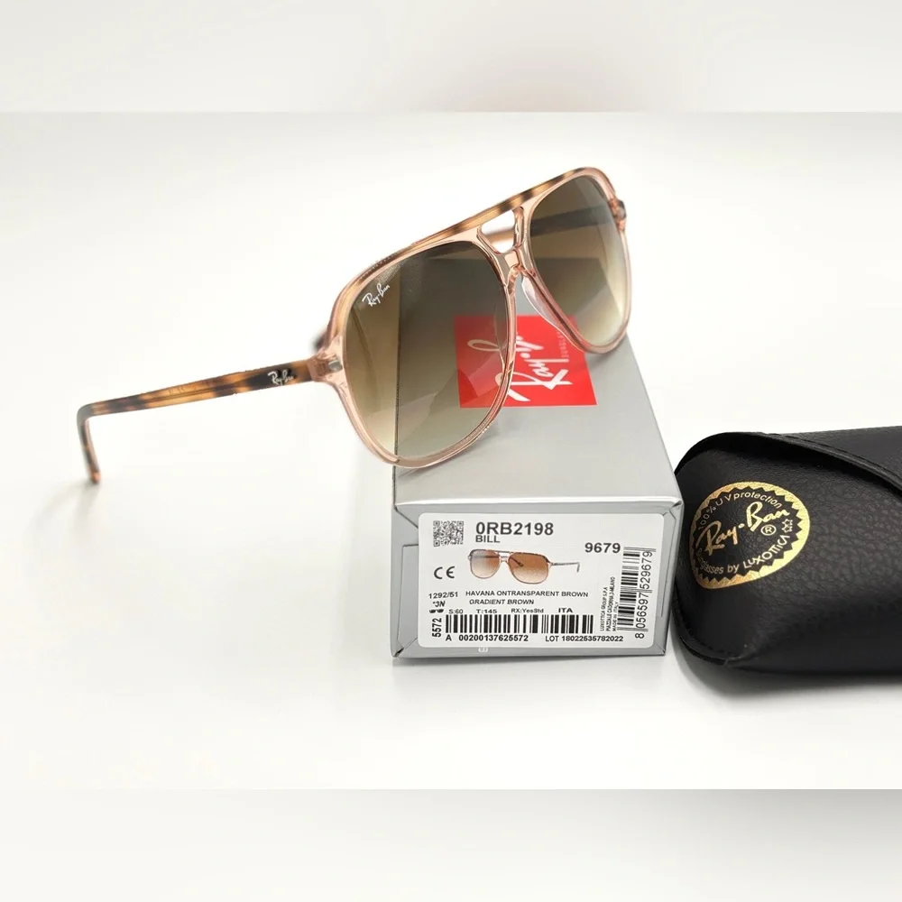 Ray-Ban Transparent Pink Frame Tortoise Temples Gradient Brown Lenses Sunglasses